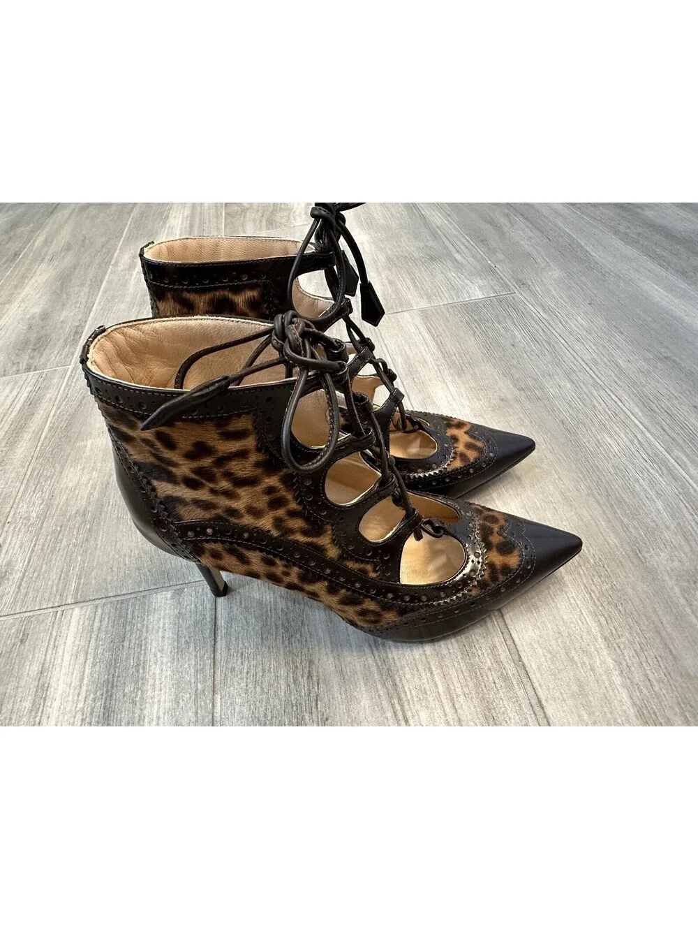 Marion Parke Animal Print Calf Hair Leather Miki Lace Up Pumps Size 5 Italy